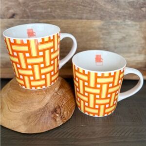 Starbucks Coffee Mugs 2006 Woven Orange Yellow Pattern Collectible Drinkware Set